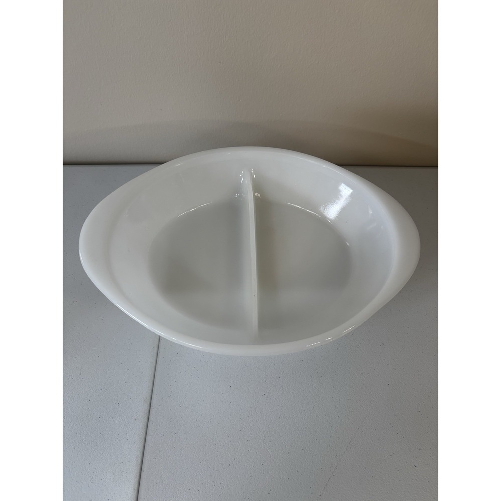 Vintage Glasbake J2352 Divided Dish White Microwave Safe Made USA 12" x 8 5/8"